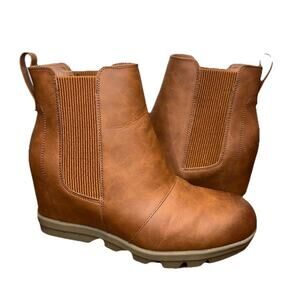 Athlefit Tan Sawtooth Boots Womens 7 Tan Brown Hidden Wedge Comfort Ankle Bootie